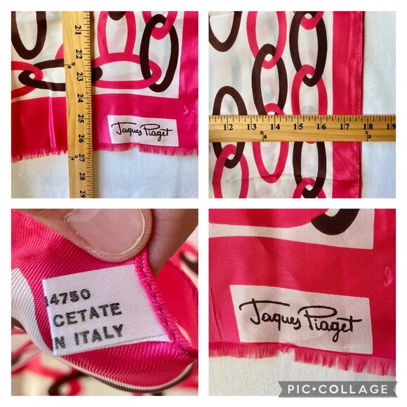 Vintage Jacques Piaget Italian Acetate Scarf Rectangle 18" X 53" Pink White - Picture 16 of 16